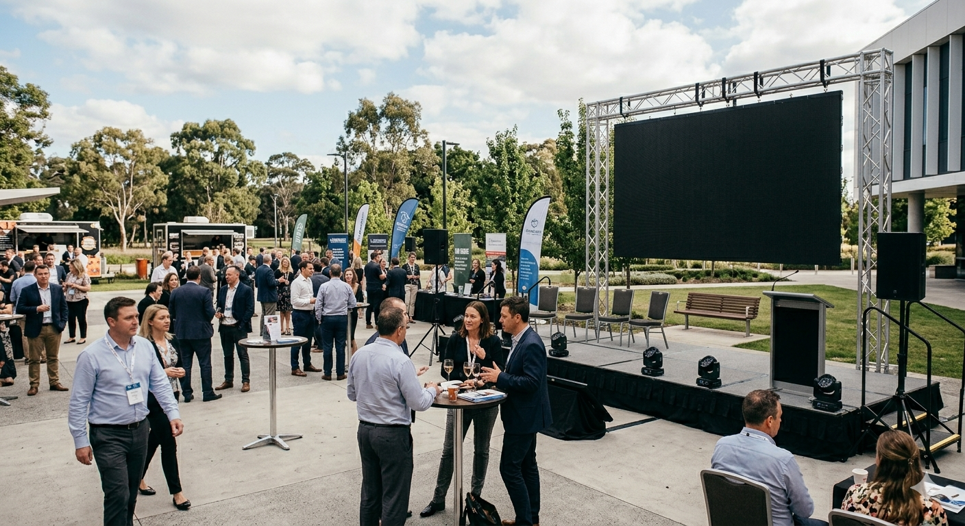 Pantalla LED de exterior en un evento al aire libre